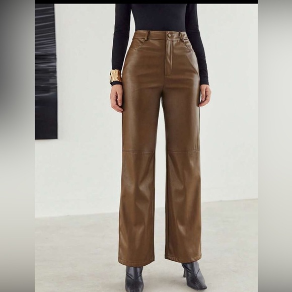 NWOT Mocha brown leather pants size medium - Picture 1 of 7